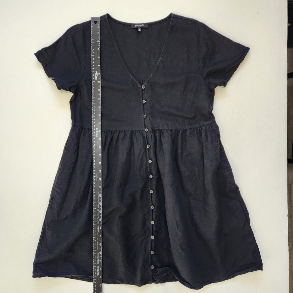 Madewell Black Linen Blend Alexandra Button Front Babydoll Mini Dress Small - Picture 9 of 11